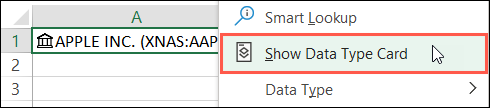 Click Show Data Type Card